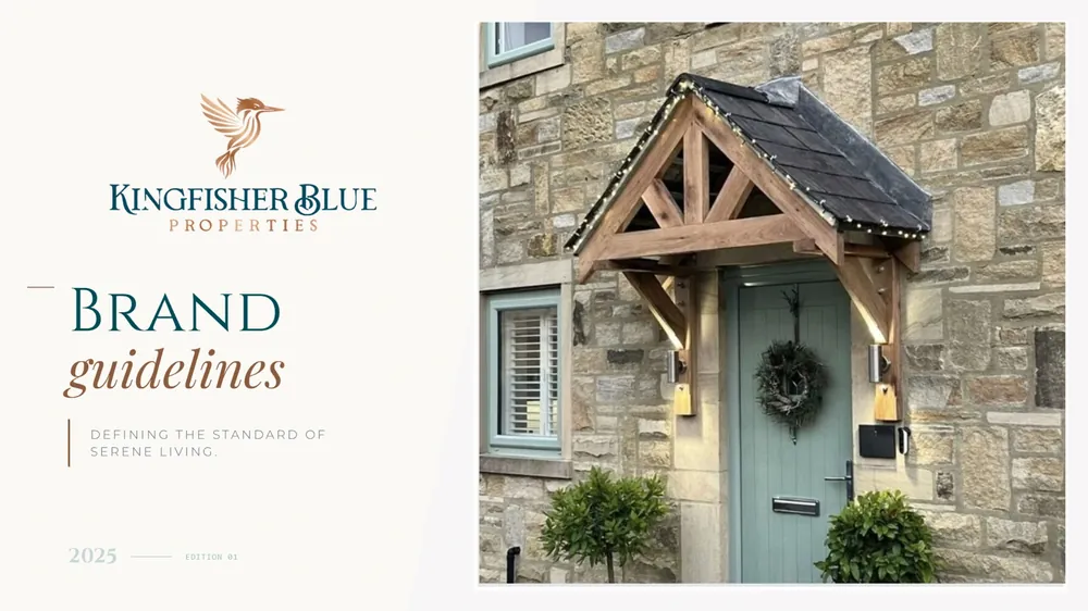 Kingfisher Blue Properties brand guidelines pages fanned out (page 3)
