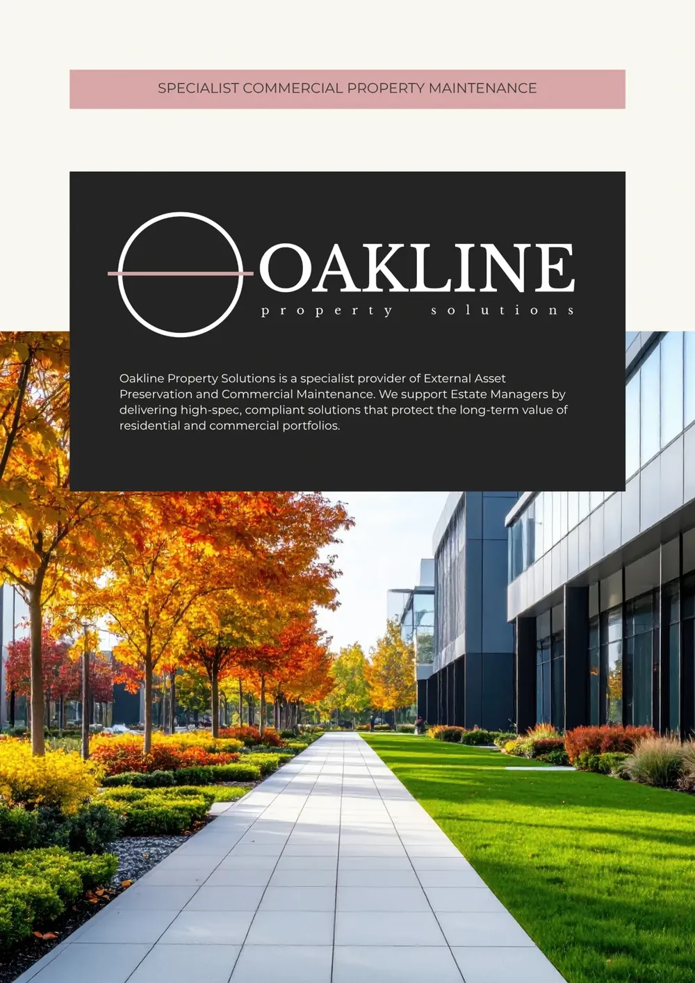 Oakline Property Solutions brochure pages fanned out (page 3)