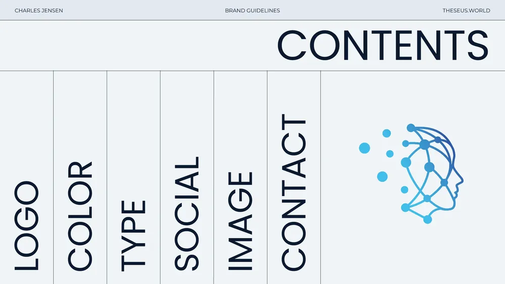 Theseus brand guidelines pages fanned out (page 5)