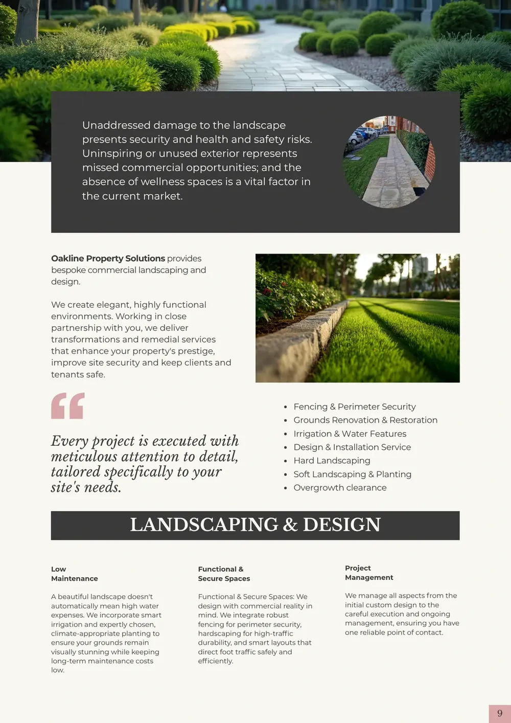 Oakline Property Solutions brochure pages fanned out (page 5)