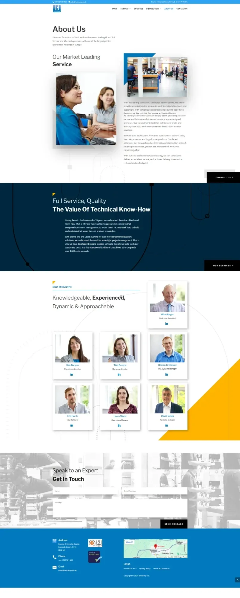 Unicomp website pages: services, about, home, distribution and logistics (page 2)
