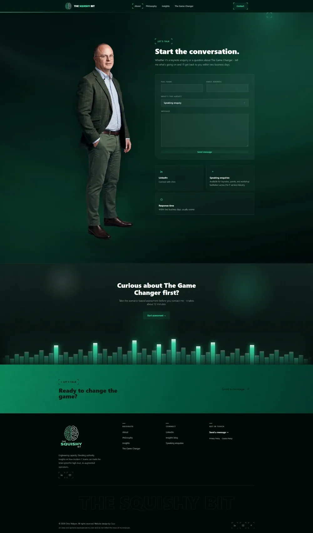 The Squishy Bit website pages: The Game Changer, insights, contact, home and about (page 3)