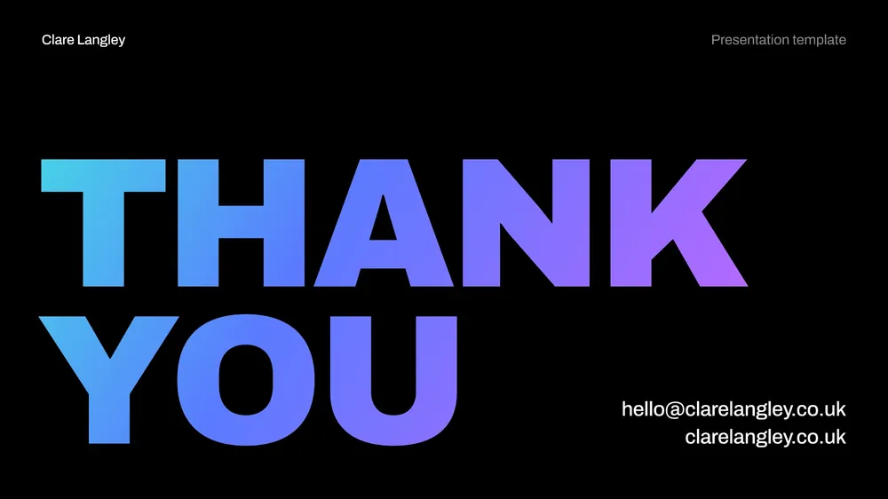 A branded slide deck template: title, section, statement, columns, key message and closing slides (page 5)