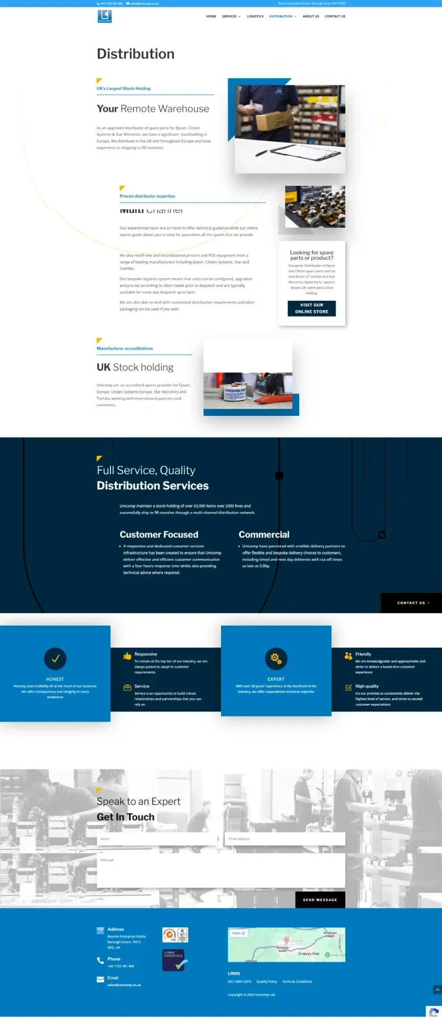 Unicomp website pages: services, about, home, distribution and logistics (page 4)