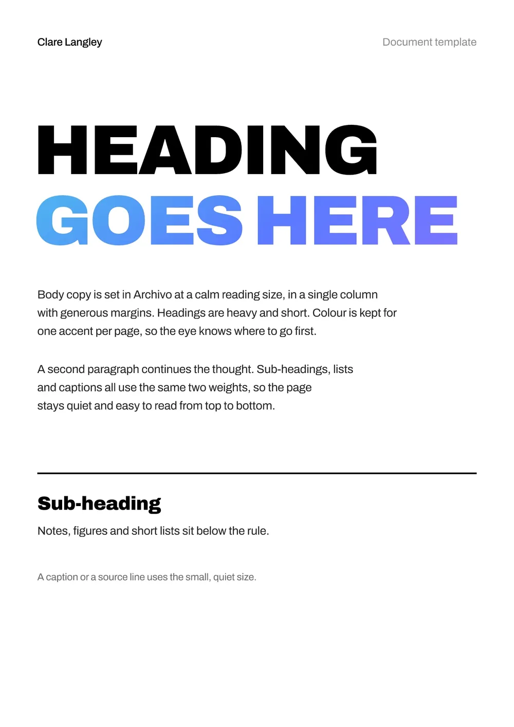 A branded document template: report page, letter, cover, pull-quote page and contents page (page 1)