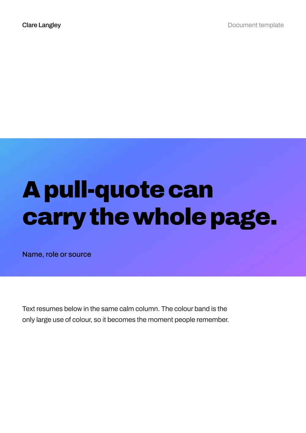 A branded document template: report page, letter, cover, pull-quote page and contents page (page 4)
