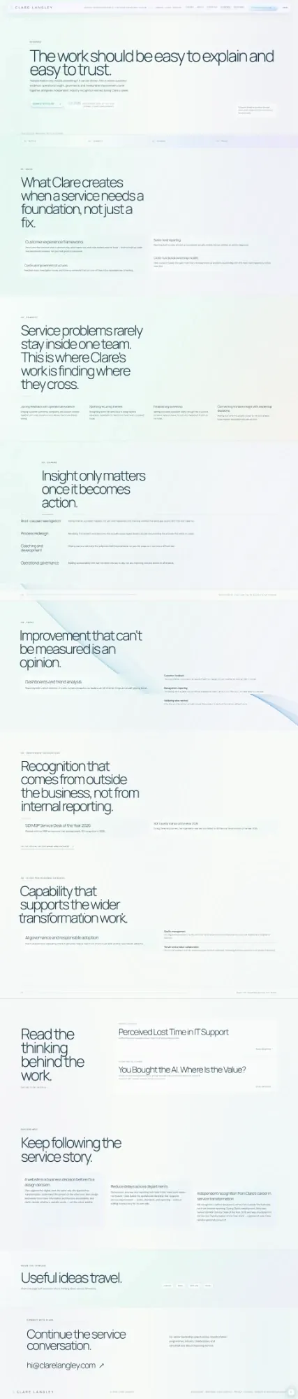 clarelangley.com pages: career, about, expertise, evidence and connect (page 4)