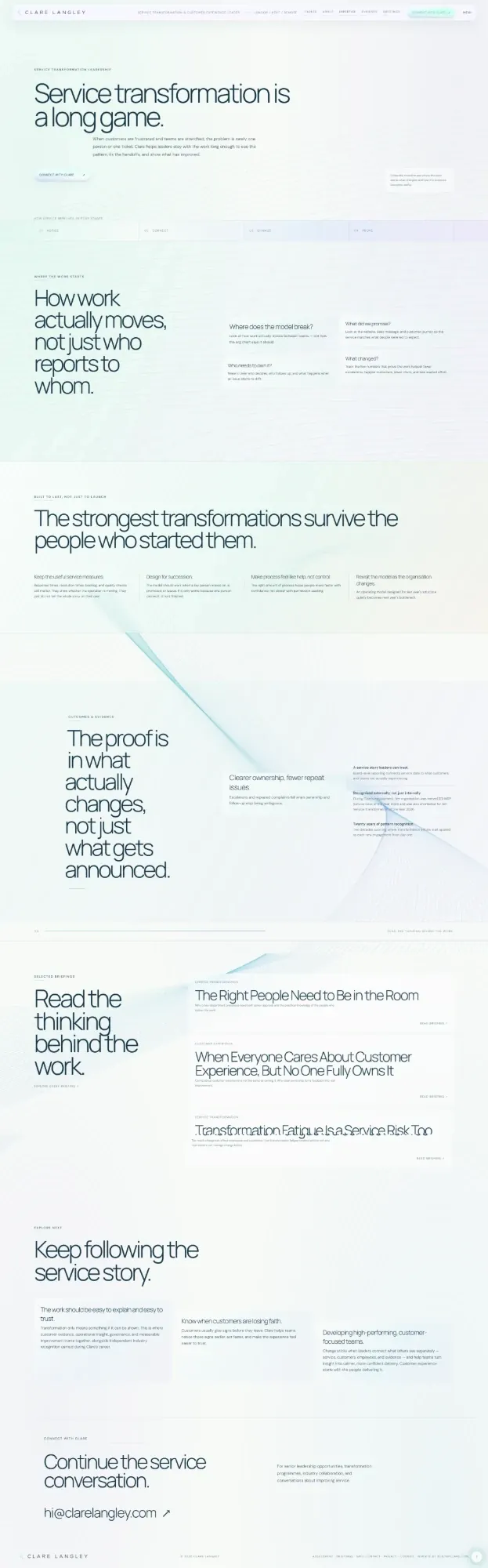 clarelangley.com pages: career, about, expertise, evidence and connect (page 3)