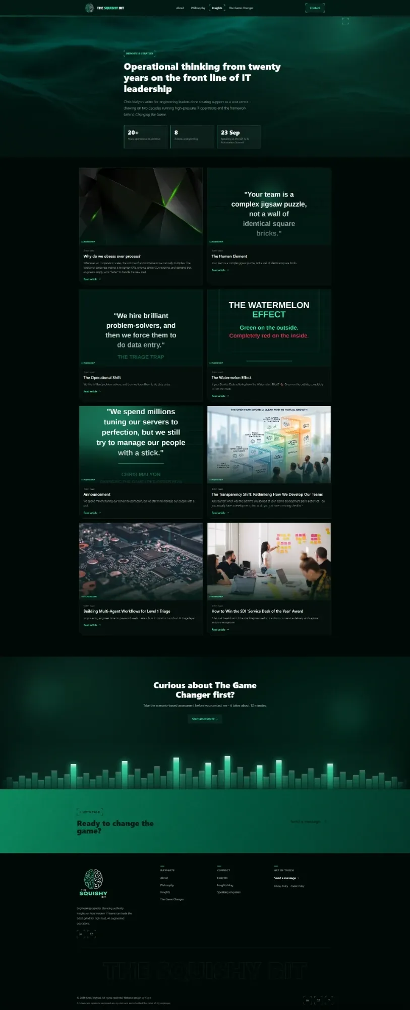The Squishy Bit website pages: The Game Changer, insights, contact, home and about (page 2)