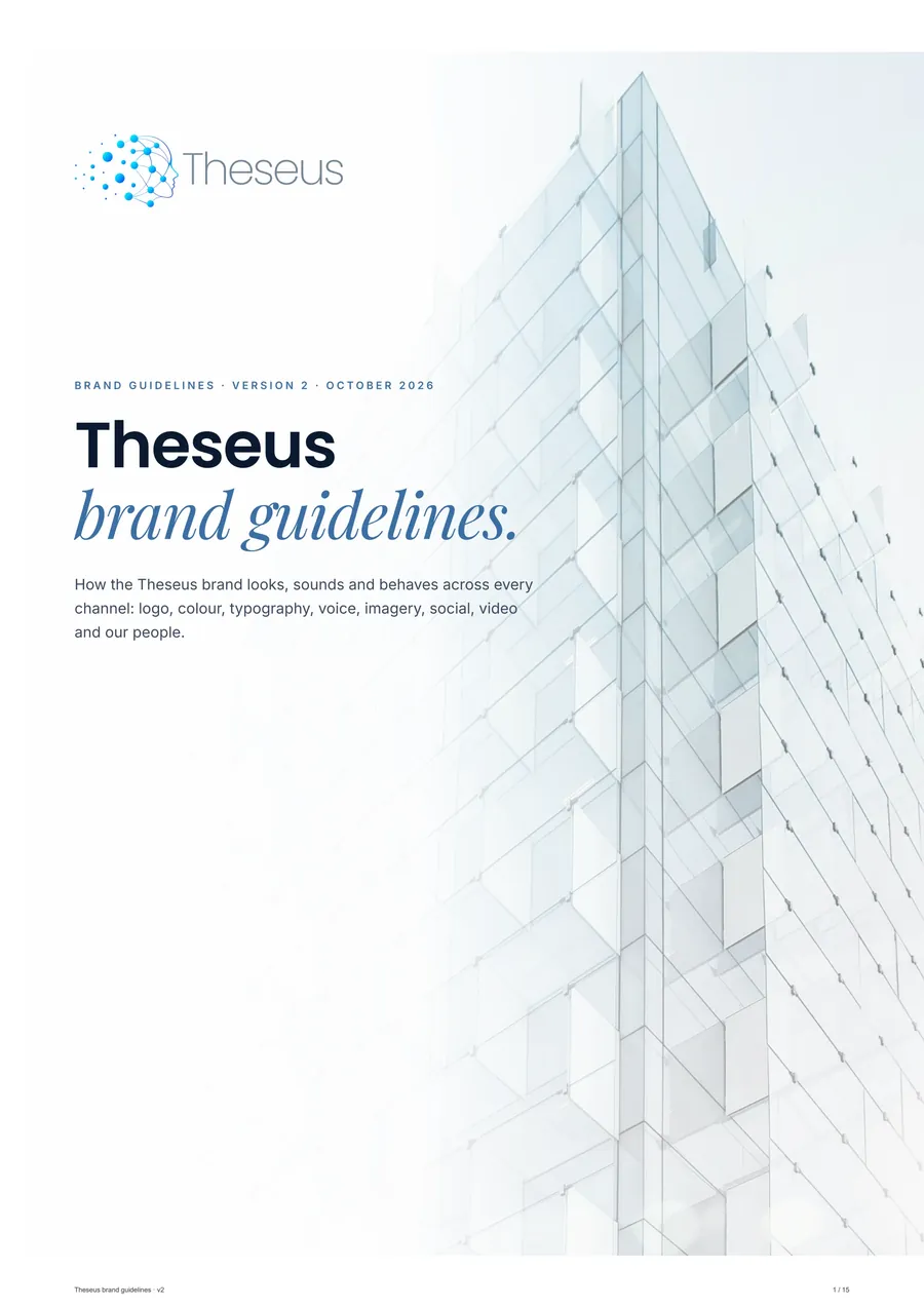 Theseus brand guidelines, version 2, pages fanned out (page 3)