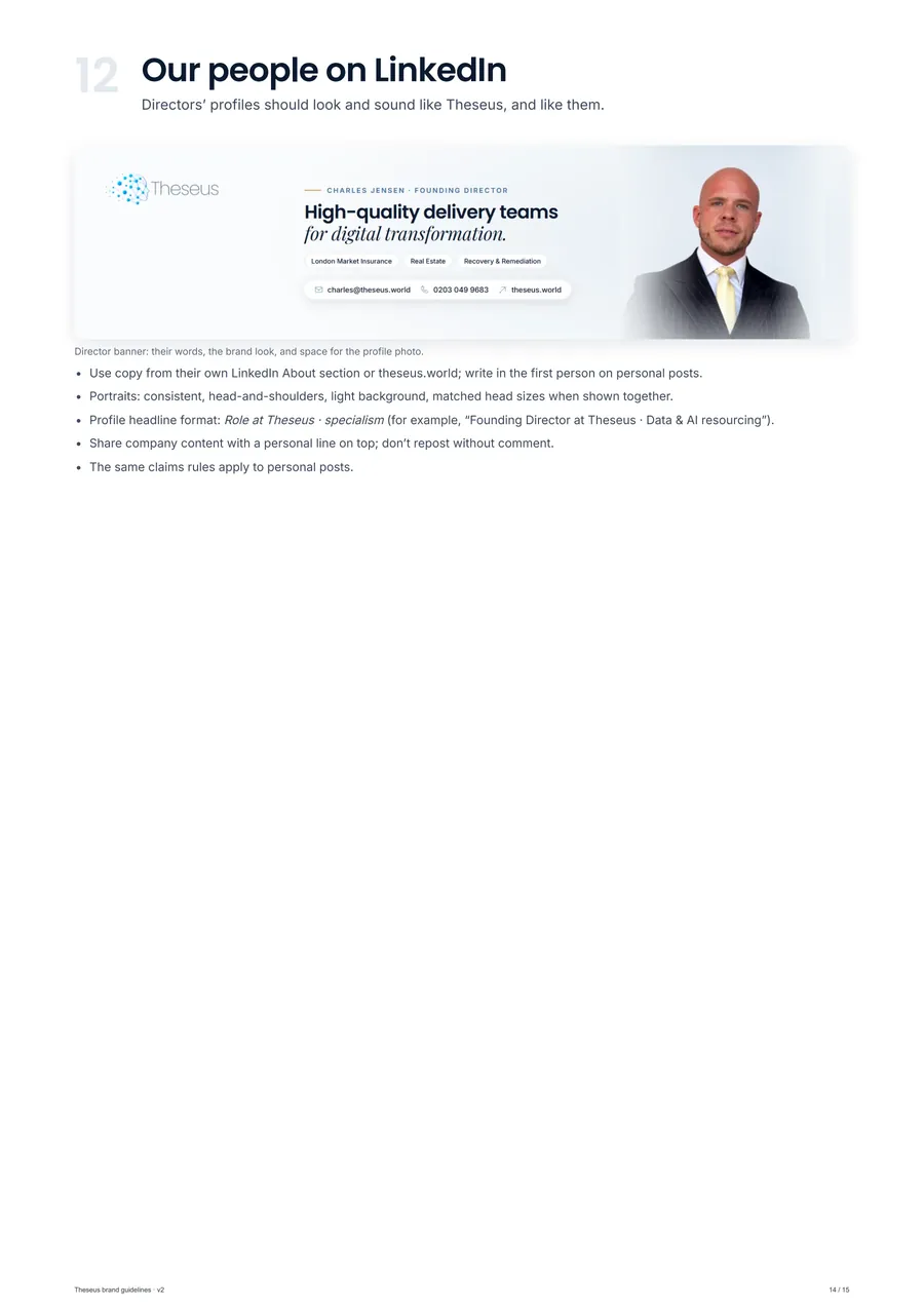 Theseus brand guidelines, version 2, pages fanned out (page 5)