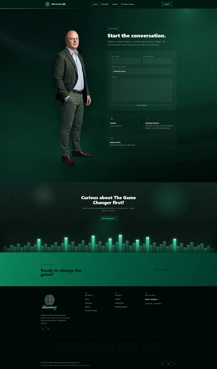 The Squishy Bit website pages: The Game Changer, insights, contact, home and about (page 3)