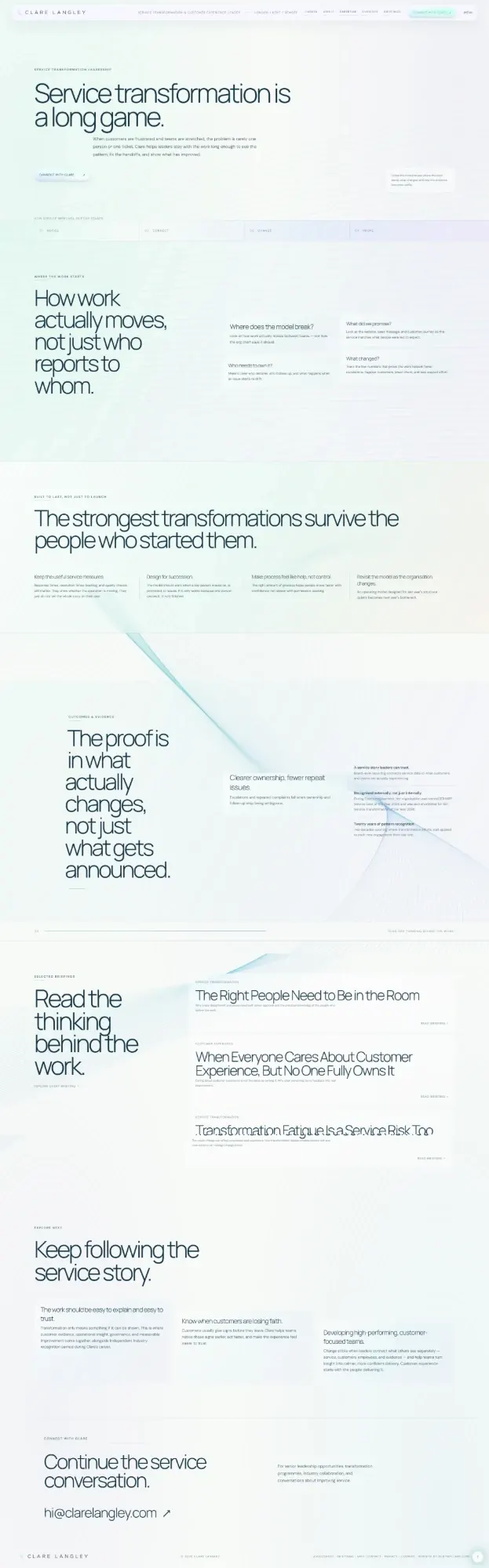 clarelangley.com pages: career, about, expertise, evidence and connect (page 3)